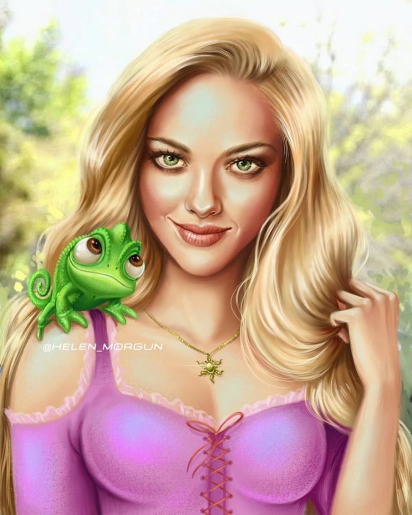 Rapunzel - Amanda Seyfried |:  Artista ucraniano reinventa a tus celebridades favoritas como princesas de Disney |  Zestradar
