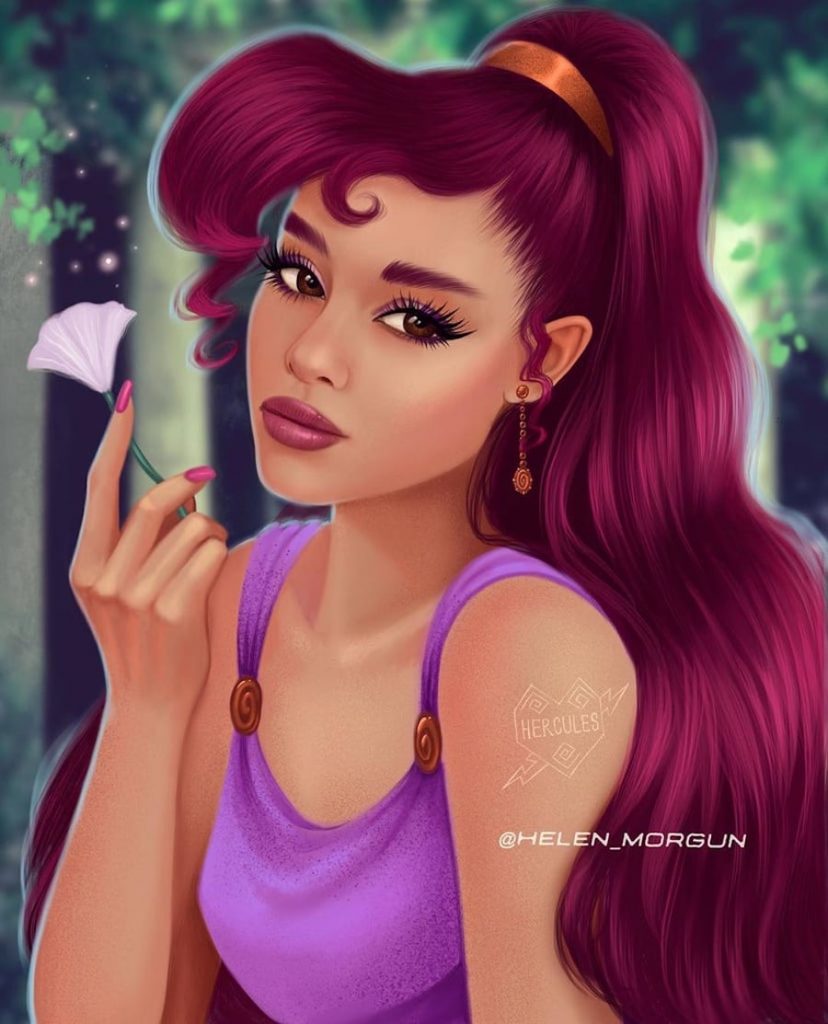     Megara - Ariana Grande |:  Artista ucraniano reinventa a tus celebridades favoritas como princesas de Disney |  Zestradar