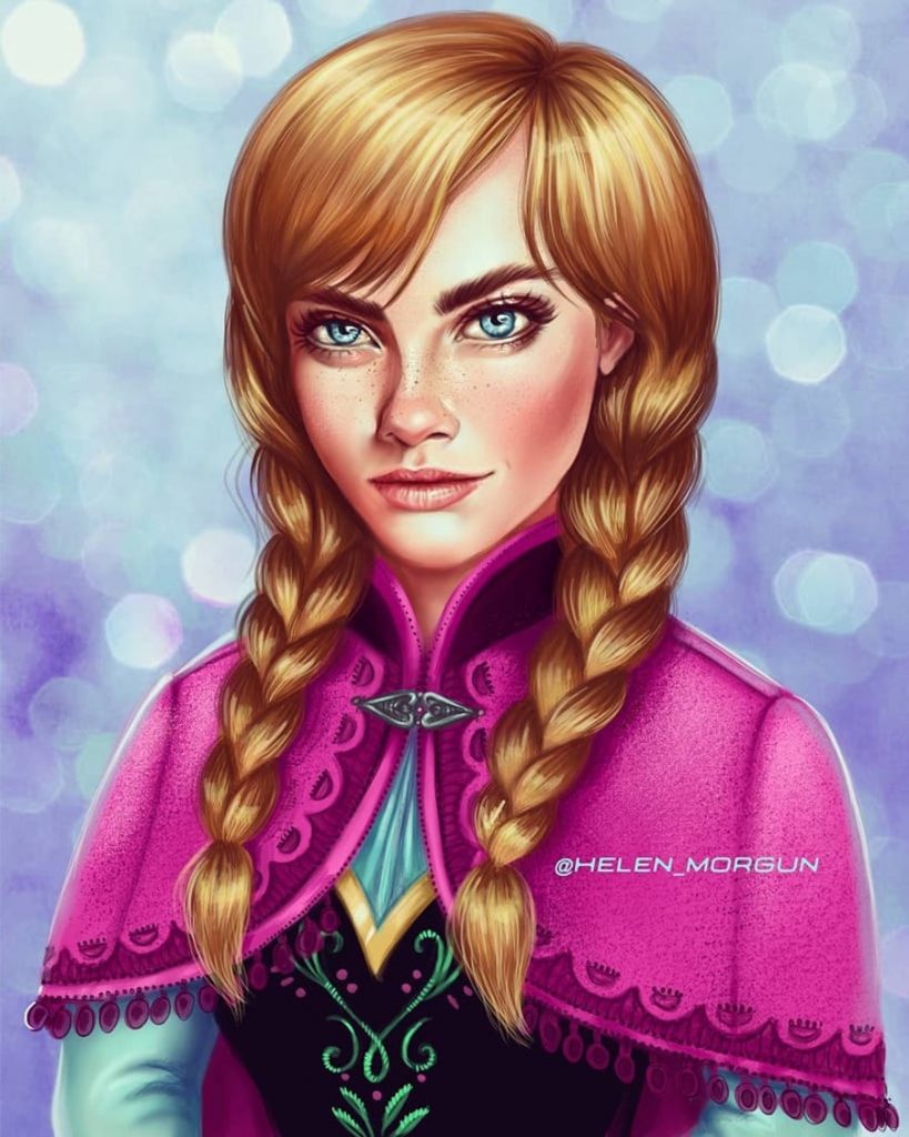 Anna - Cara Delevingne |:  Artista ucraniano reinventa a tus celebridades favoritas como princesas de Disney |  Zestradar