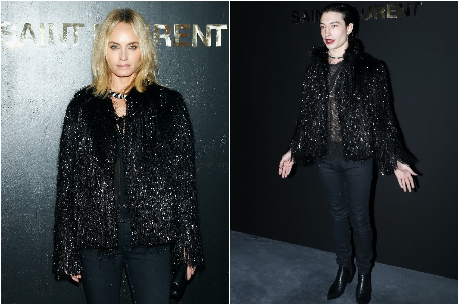 Amber Valletta y Ezra Miller en Saint Laurent  Celebridades masculinas y femeninas que usaron el mismo atuendo |  Zestradar