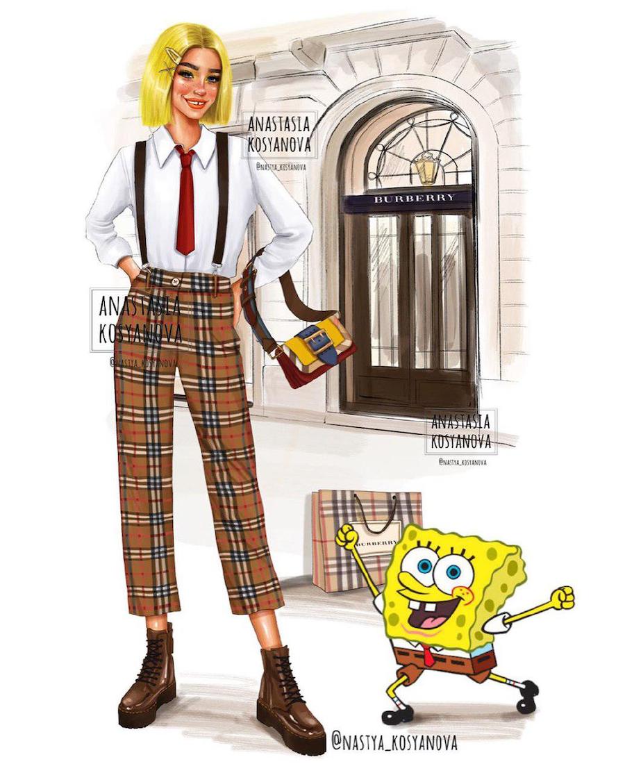 Bob Esponja |  Fashion Illustrator hace que los personajes de dibujos animados sean elegantes y modernos 