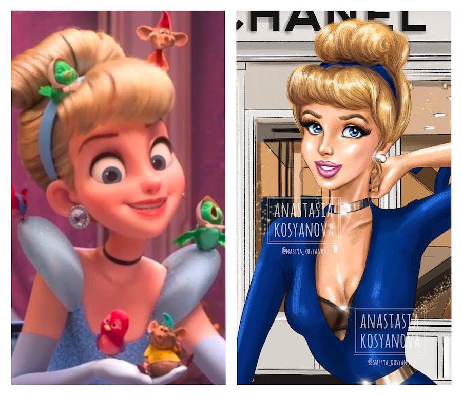 Cenicienta |:  Fashion Illustrator hace que los personajes de dibujos animados sean elegantes y modernos 