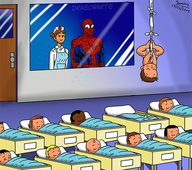 hombre araña |:  ¿Y si los superhéroes de Marvel y DC tuvieran hijos?  bayas de cerebro
