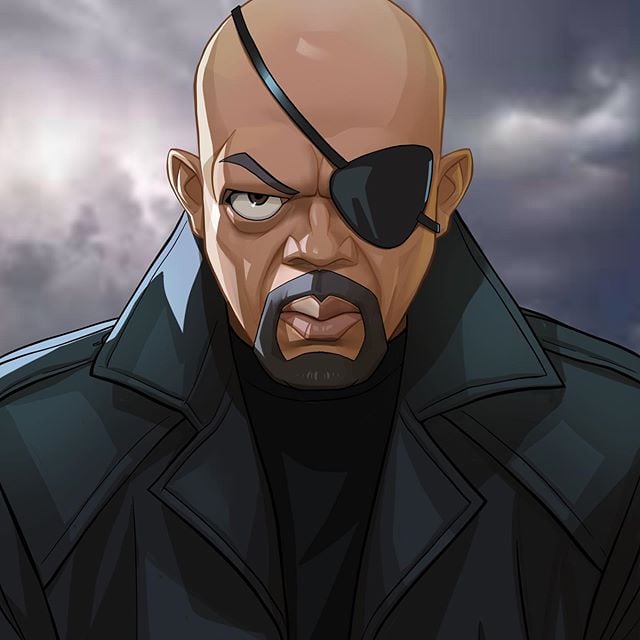 Nick Furia | 23 héroes de Marvel reinventados por Xi Ding |: bayas de cerebro