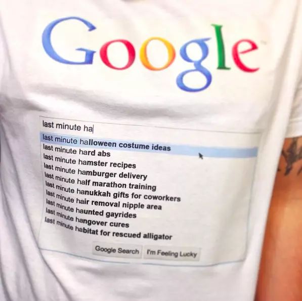 Traje de opción de autocompletar de Google | 18 ideas de disfraces de Halloween de última hora | bayas de cerebro